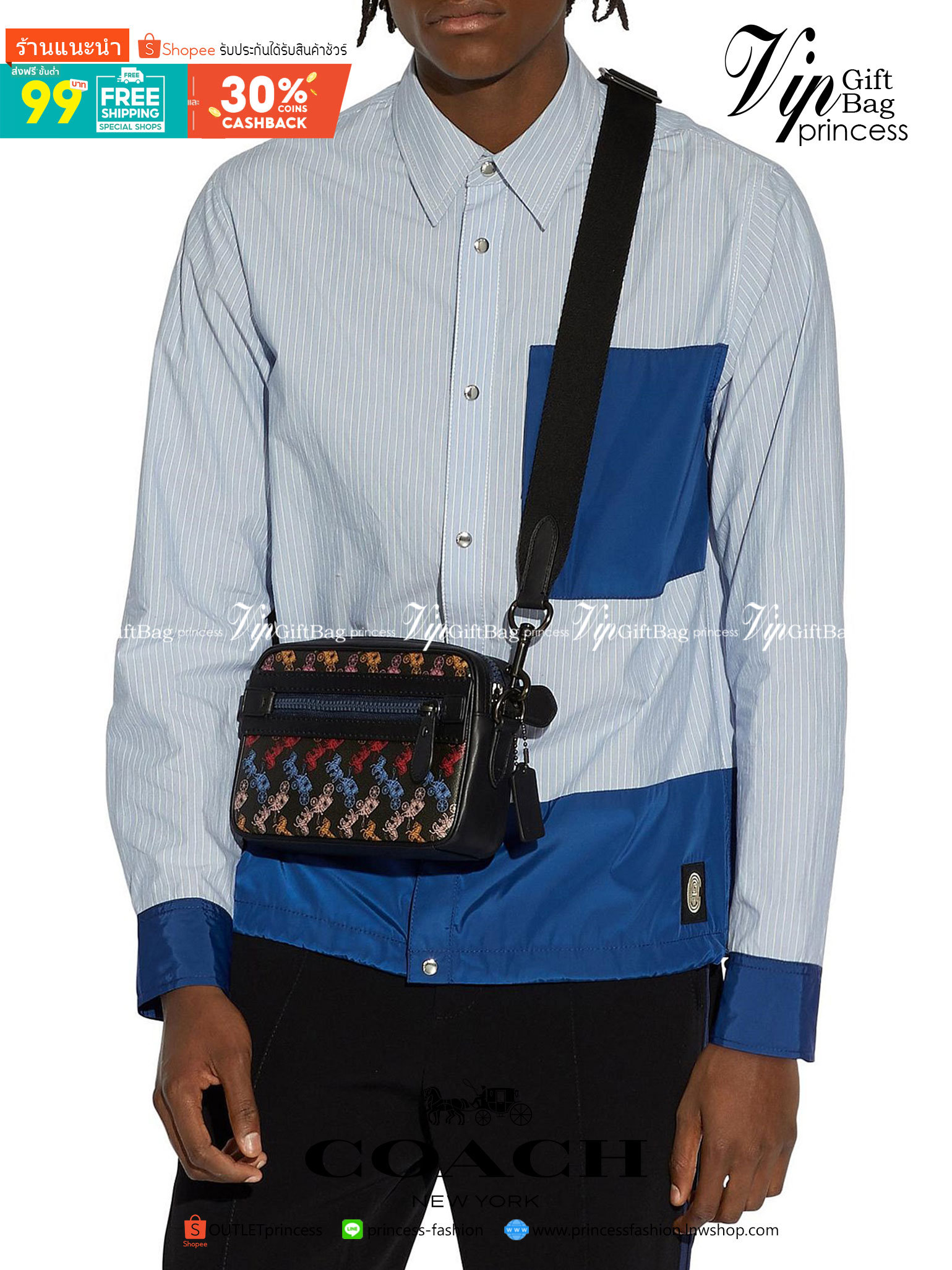 COACH ACADEMY CROSSBODY WITH HORSE AND CARRIAGE PRINT (COACH 89084) ผ้าใบเคลือบพิมพ์ลายและหนังกรวดขัดเงา ภายในกระเป๋ามัลติฟังก์ชั่น| ปิดด้วยซิป ซับในผ้า ด้านนอกมีซิปและกระเป๋าสลิป สายสะพายถอดได้