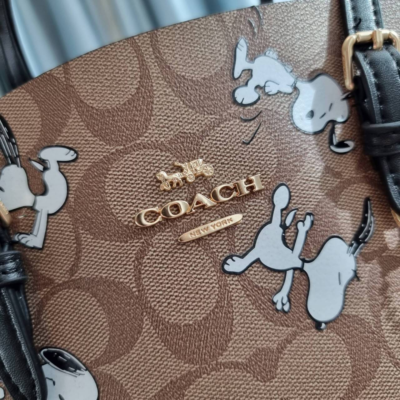 OUTLET 】COACH C4250 MOLLIE TOTE 25 IN SIGNATURE CANVAS WITH SNOOPY ใหม่ล่าสุด ยังไม่เข้าไทย!! กับรุ่นสุดฮอต ในดีไซน์คอลเลคชั่นใหม่ที่แรงไม่แพ้กัน!! กระเป๋าโท้ทไซส์เล็กตกแต่งลายสนูปพี ที่ใครๆก็หลงรักอย่างท่วมท้น น่ารักน่าใช้มากๆ วัสดุหนังแคนวาสเคลือบลาย ภา