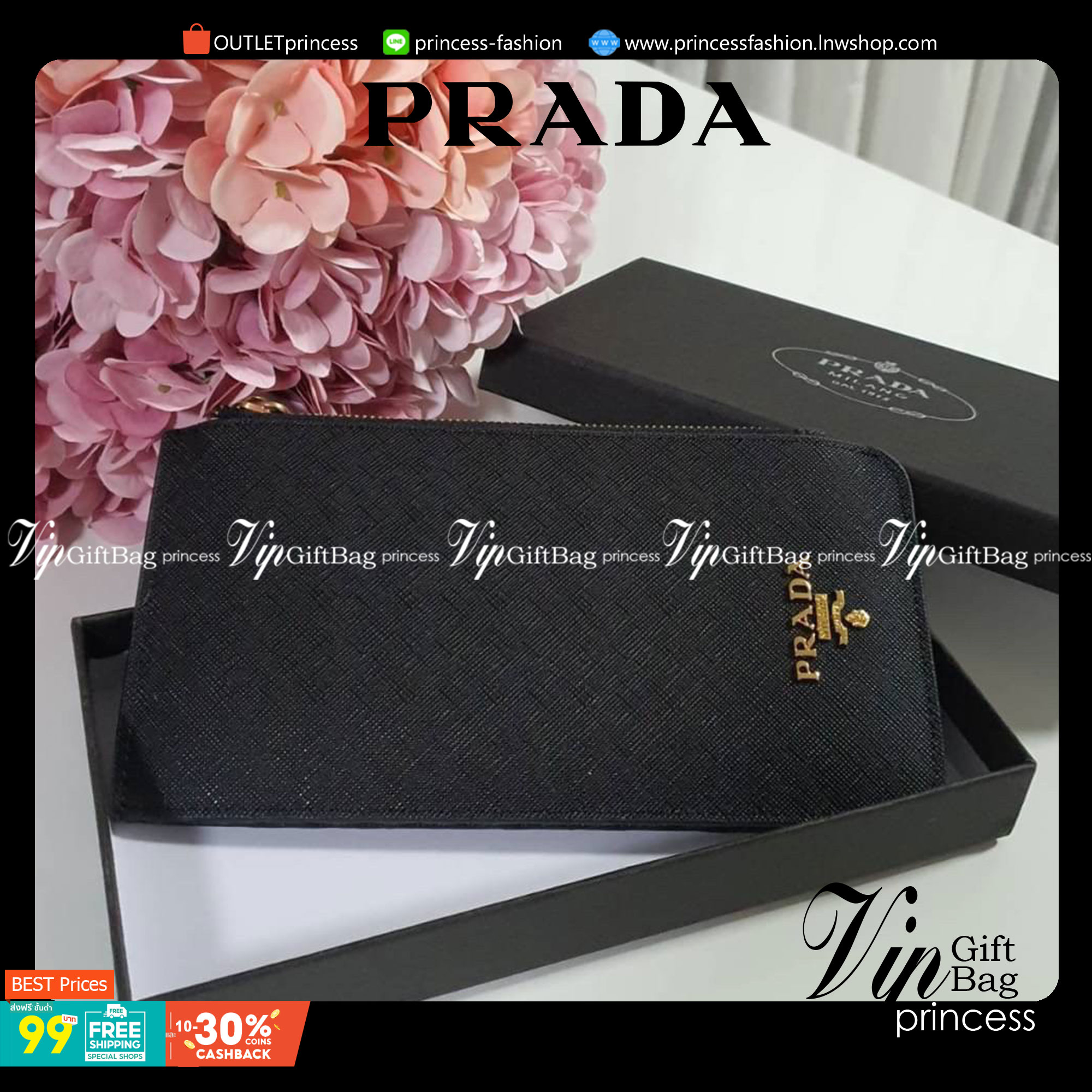 รุ่นขายดีเว่อร์วัง♡♡ PRADA LONG WALLET *สำหรับคนชอบใส่บัตรเยอะ กระเป๋าสตางค์ทรงสวย สะดุดตา หนังสัมผัส Safiano จากแบรนด์ PRADA มีช่องใส่นามบัตรมากถึง 16 ช่อง ด้านหน้ามีโลโก้แบรนด์สีทองหร