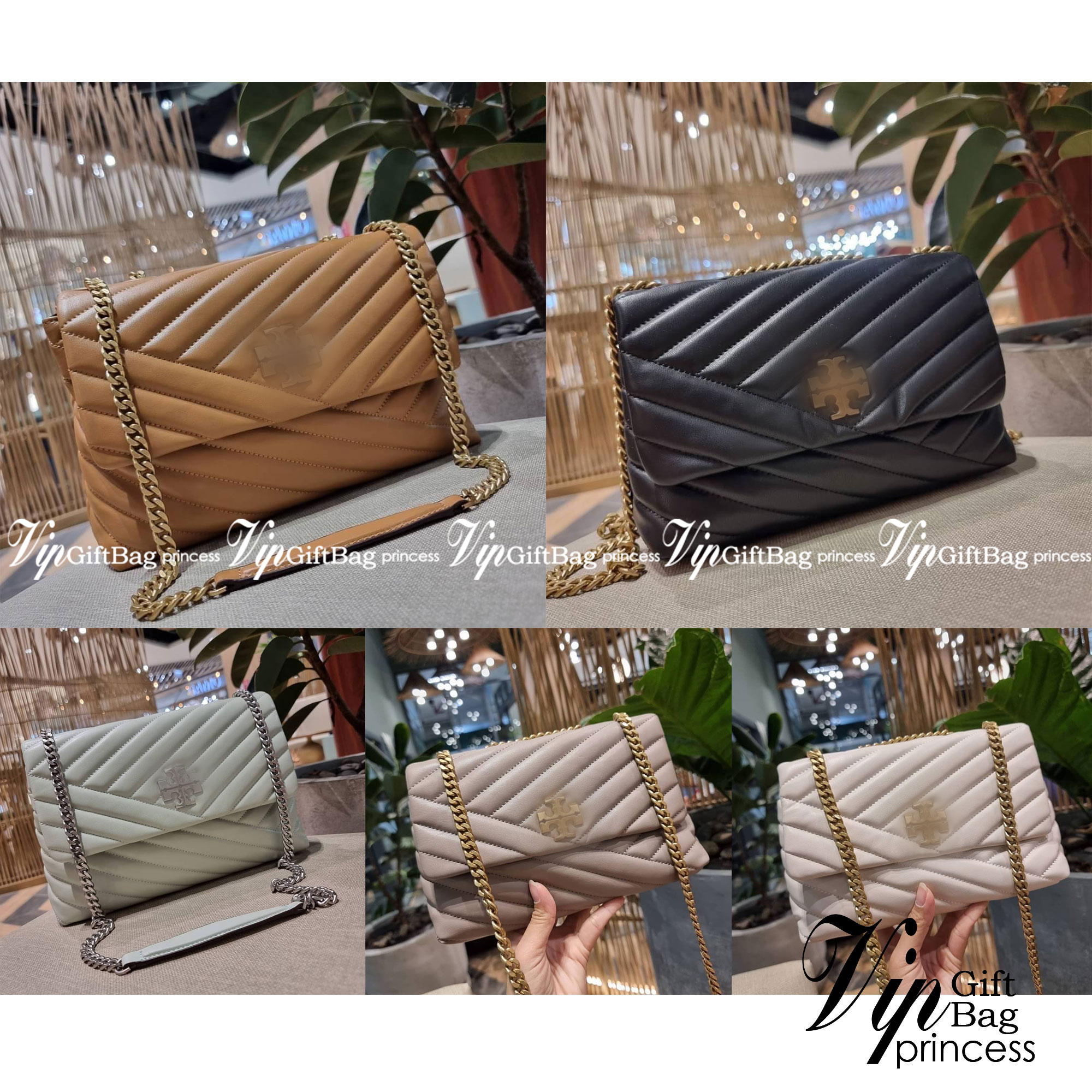 TORY BURCH KIRA CHEVRON CONVERTIBLE SHOULDER BAG (SMALL / MEDIUM) กระเป๋าสะพายรุ่นยอดฮิต ไซส์คลาสสิค ที่ใช้ยังไงก็ดูหรู ดีไซน์เฉพาะตัว วัสดุหนังแกะ สัมผัสนิ่ม เปิด-ปิดด้วยกระดุมแม่เหล็ก ภายในเป็นช่องโล่ง ใส่กระเป๋าสตางค์ มือถือ เครื่องสำอางค์ พาวเวอร์แบงค