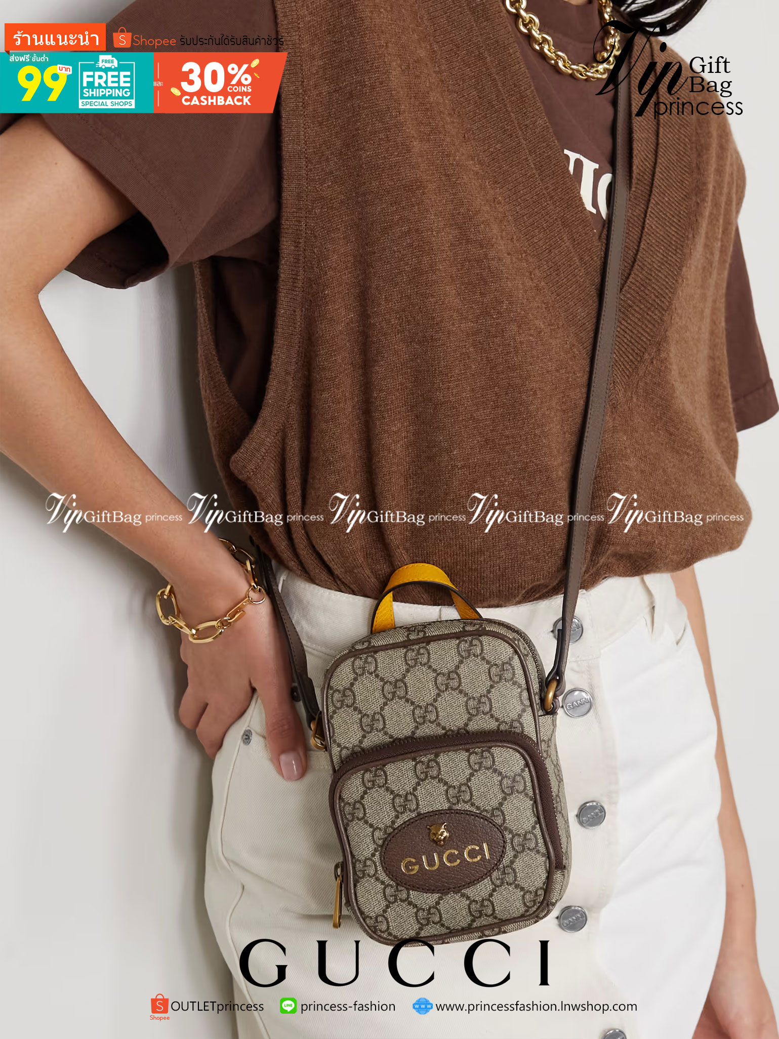 หนังแท้ GUCCI Neo Vintage mini bag / GG Mini Crossbody bag กระเป๋าสะพายข้างใบเล็ก ใช้ได้ทั้งชาย/หญิง งานหนังแท้ทั้งใบ ออริจินอลเกรด ภาพสินค้าถ่ายจากงานขายจริง ใช้งานต่างประเทศได้ค่ะ