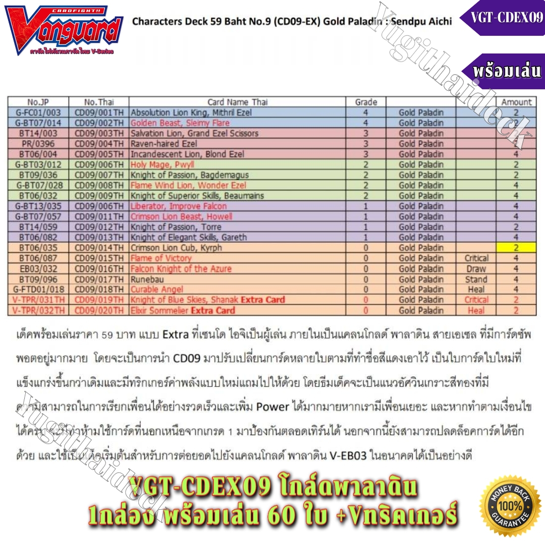 แวนการ์ดไทย VGT-CDEX09 CHARACTERS DECK :ราชาสีห์ทองคำ(VGT-CDEX09) 1กล่อง 60 ใบ+Vทริคเกอร์