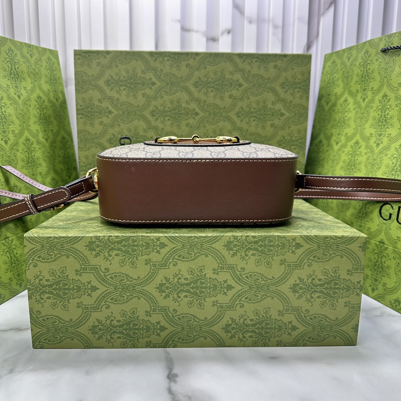 GUCCI HORSEBIT 1955 SMALL SHOULDER BAG Leather Gold-toned กระเป๋าสะพาย เกรดออริ สลับแท้ 1:1 ใช้งานต่างประเทศได้