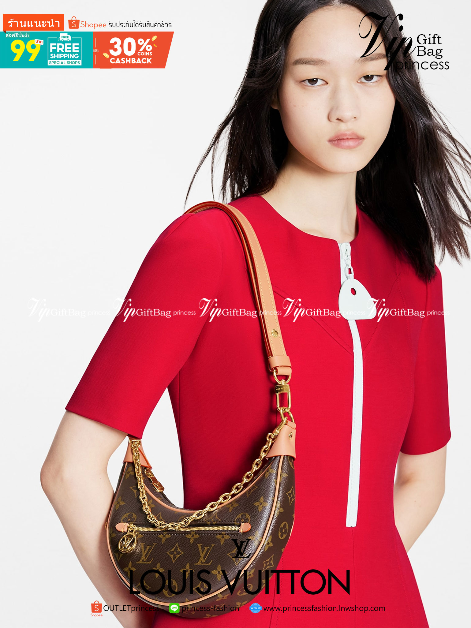 หนังแท้ LOUIS VUITTON LOOP BAG / LV MONOGRAM LOOP พร้อมส่งที่ไทย กระเป๋าสะพายรูปทรงกะทัดรัดและสายโซ่สำหรับสะพายไหล่ รวมถึงสายหนังแบบสะพายข้าง กระเป๋าซิปด้านหน้าปิดด้วยตัวดึงซิป LV Circle งานหนังแท้ทั้งใบ ออริจินอลเกรด ภาพสินค้าถ่ายจากงานขายจริง ใช้งานต่าง