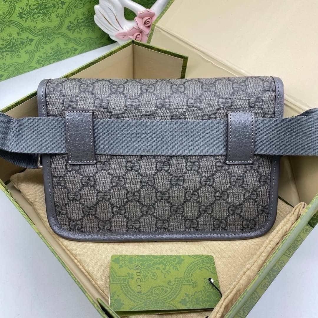 GUCCI OPHIDIA GG SMALL BELT BAG GRAY / Gucci Belt Bag กระเป๋าคาดเอวสีเทา หนังแท้ผสมแคนวาส หล่อ สวย เท่ คูลๆ ควรมีเข้ากับทุกชุด ใช้ได้ตลอดกาล ไม่ตกยุค เกรดออริ 1:1 สลับแท้