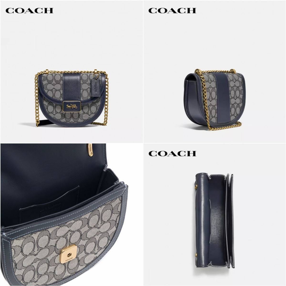 COACH ALIE SADDLE BAG IN SIGNATURE JACQUARD (C4694//C3464) New item!! กระเป๋าสะพายทรง saddle ดีไซน์วินเทจย้อนยุค แฝงความหรูในตัวด้วยอะไหล่สีทองเหลือง โดดเด่นไม่ซ้ำใครแน่นอน วัสดุผ้า jacquard สลับหนังแท้ ภายในเป็นช่องโล่ง มาพร้อมสายสะพายครอสบอดี้ ที่สามารถ