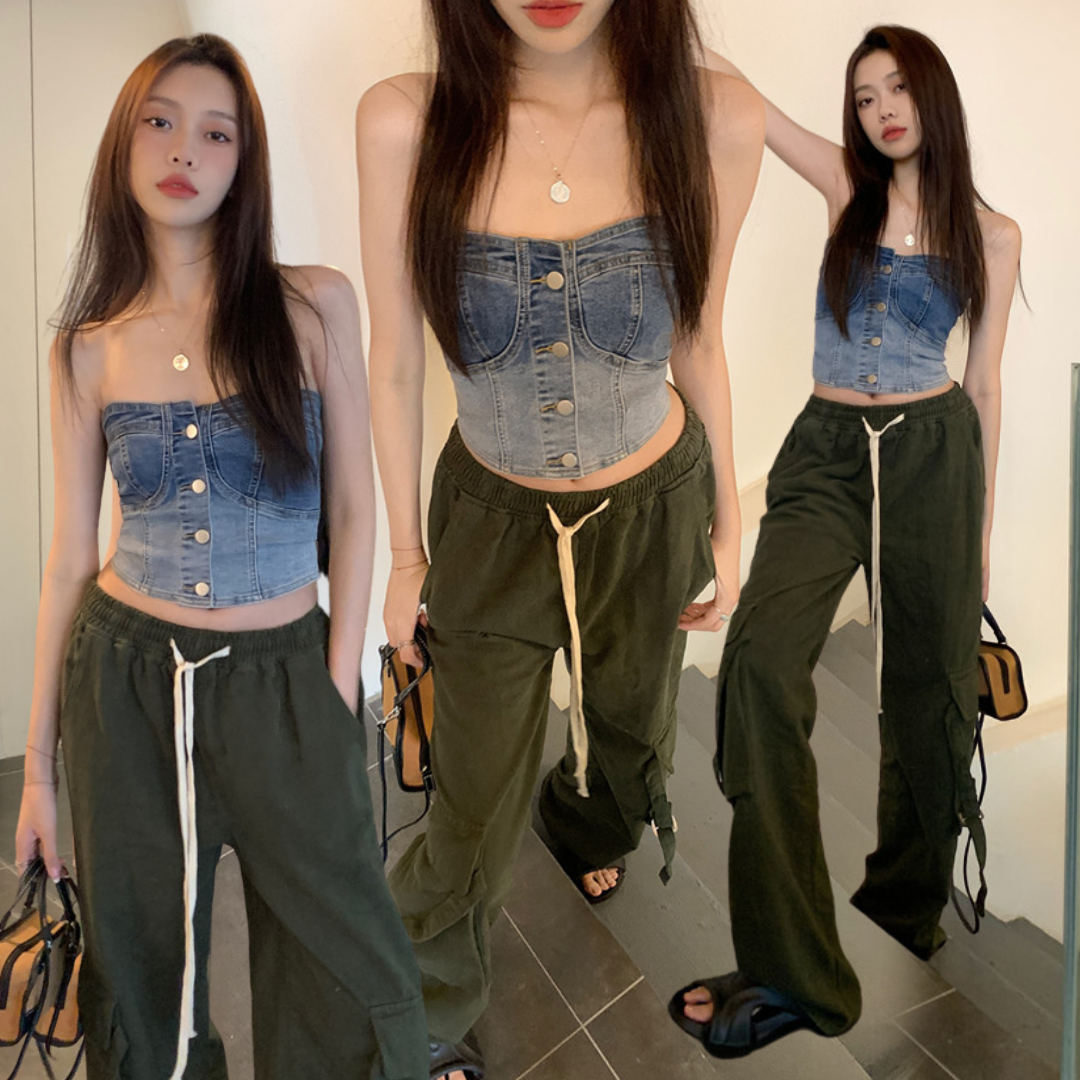 พร้อมส่ง 🎀🥂 Jeans shirt เสื้อยีนส์เกาะอก (IN38333)