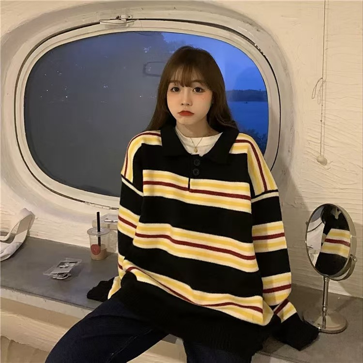 พร้อมส่ง 🍇🐙 Yummy sweater เสื้อสเวตเตอร์สีเหลืองดำท่ๆ (IN35769)