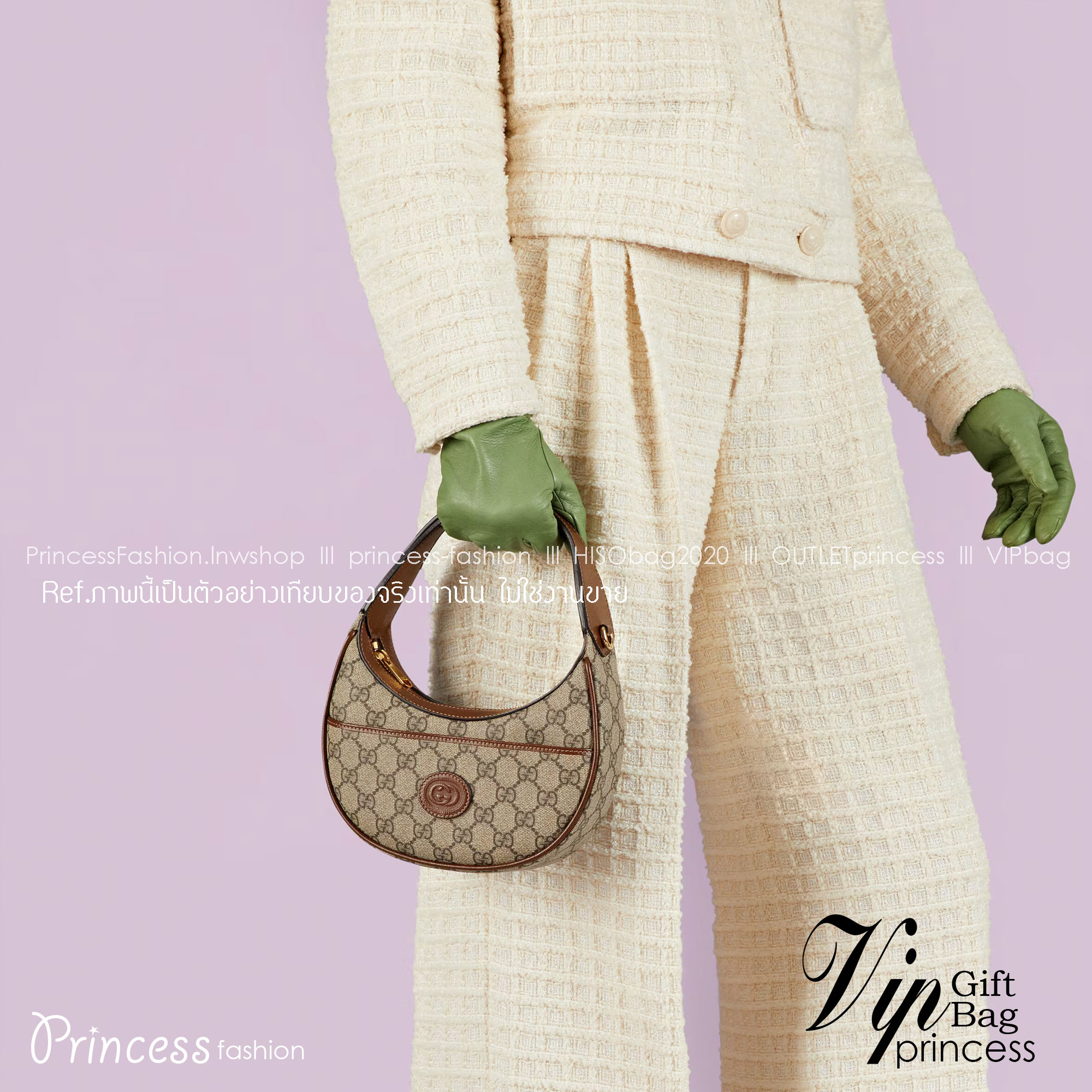 GUCCI half-moon Ophidia mini shoulder bag กระเป๋าสะพายไหล่รูปทรงพระจันทร์เสี้ยว Canvas GG Supreme กระเป๋าขนาดมินิให้ความรู้สึกย้อนยุคอันโดดเด่น สไตส์วินเทจ