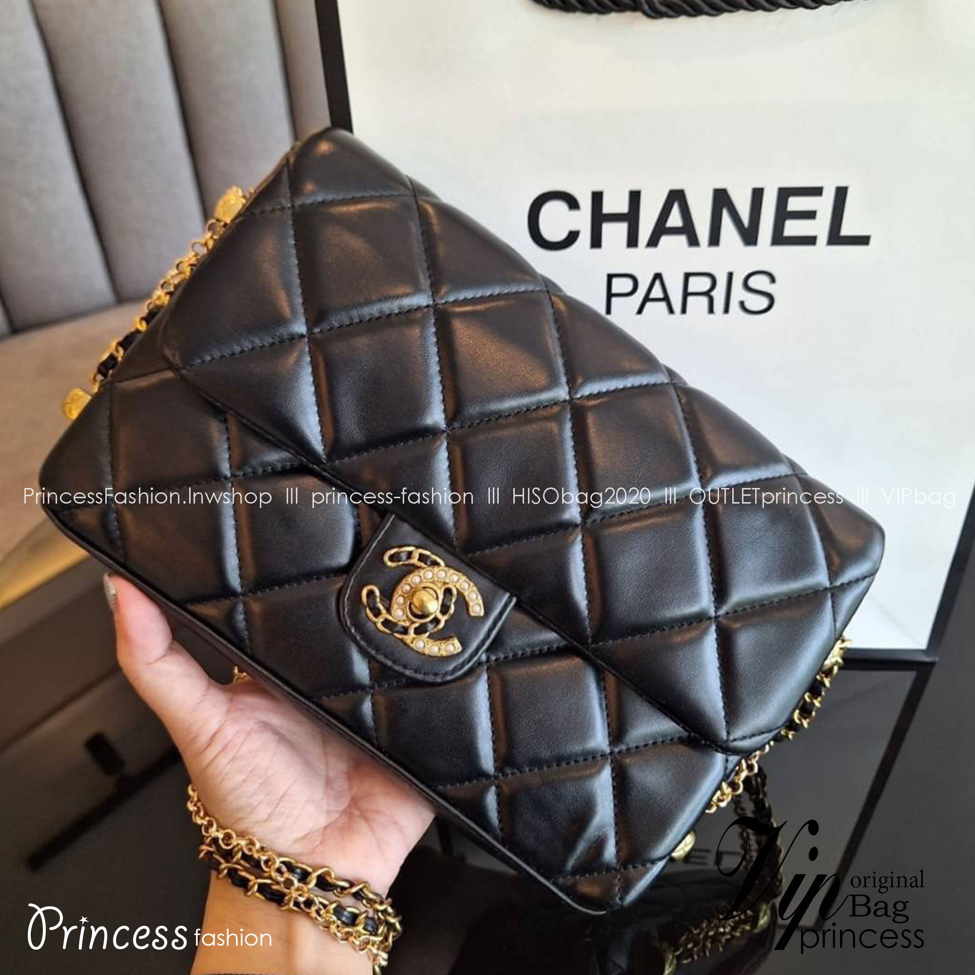 CHANEL flap bag with chain / CHANEL VIP CROSSBODY BAG กระเป๋าทรงสะพายข้าง หนังพียูพรีเมี่ยมหนังนิ่ม อะไหล่ทองวินเทจทั้งใบ