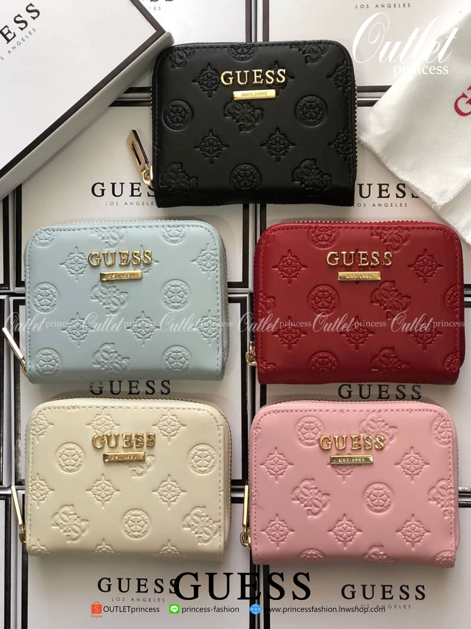 GUESS Women’s Small Wallet กระเป๋าสตางค์แบบสั้น อะไหล่ทอง หนังปั้มลายสวยหรู