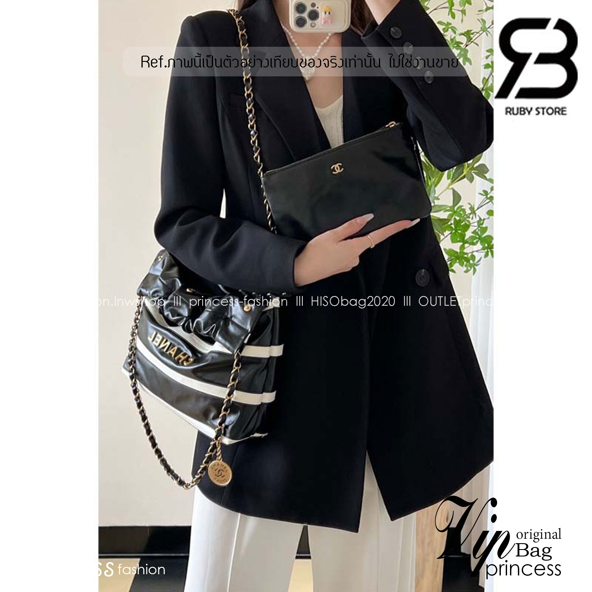 CHANEL 22 shoulder hobo tote / Chanel 22 Mini Handbag กระเป๋าโฮโบทรงโท้ทมินิ สีใหม่ทูโทนตัดขาวดำ เกรดออริ สลับแท้ 1:1 ใช้งานต่างประเทศได้