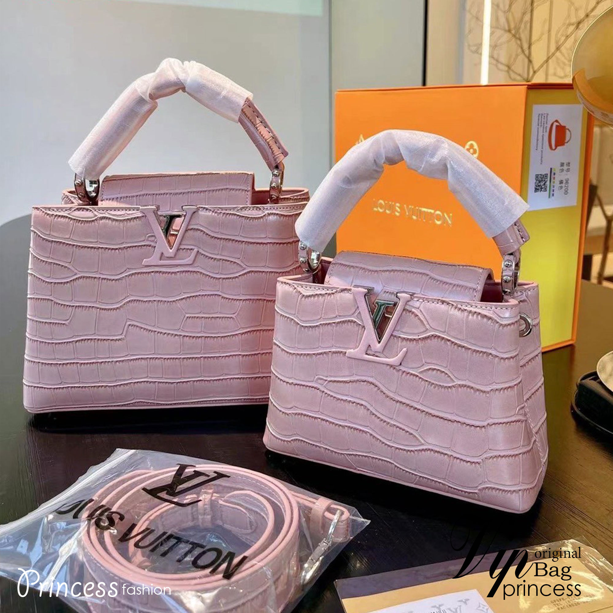 LV Capucines BB MM top handle with a multicolored chain on which gold-color links alternate / LV BAG พร้อมส่ง 2 ไซส์ ที่สุดของความสวยในราคาเบาๆ กระเป๋าถือสุดหรู ดีไซน์ทรงคลาสสิค พร้อมสายโซ่อะไหล่ทองหลากสีหรูหรา