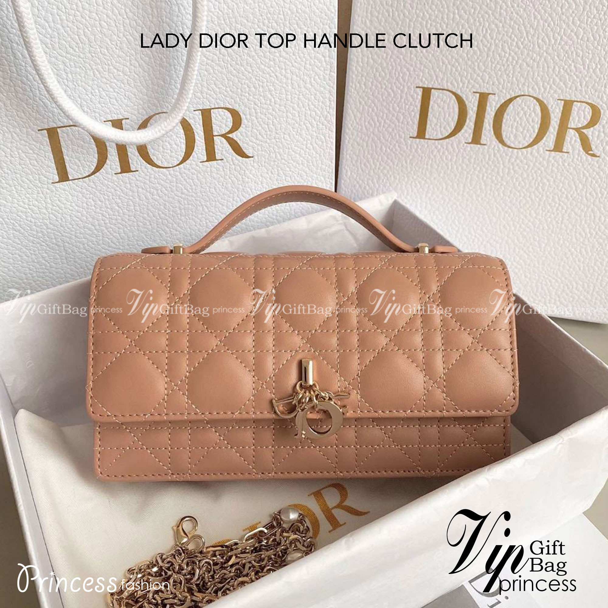 DIOR LADY DIOR TOP HANDLE CLUTCH เกรดเทพออริจินอล Rose Des Vents Cannage Lambskin หนังแท้ งานดีสุด ภาพถ่ายจากงานขายจริง ใช้งานต่างประเทศได้