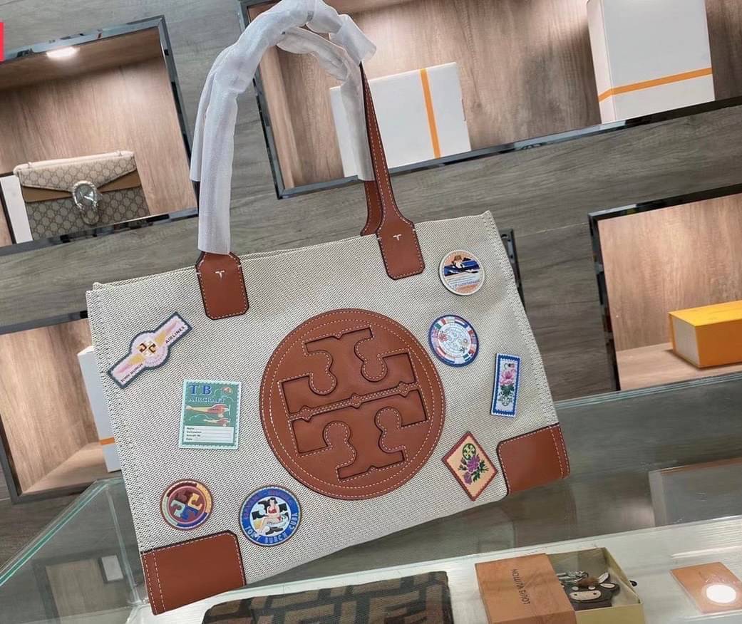 Tory Burch Canvas and Metallic Tote Bag 16”