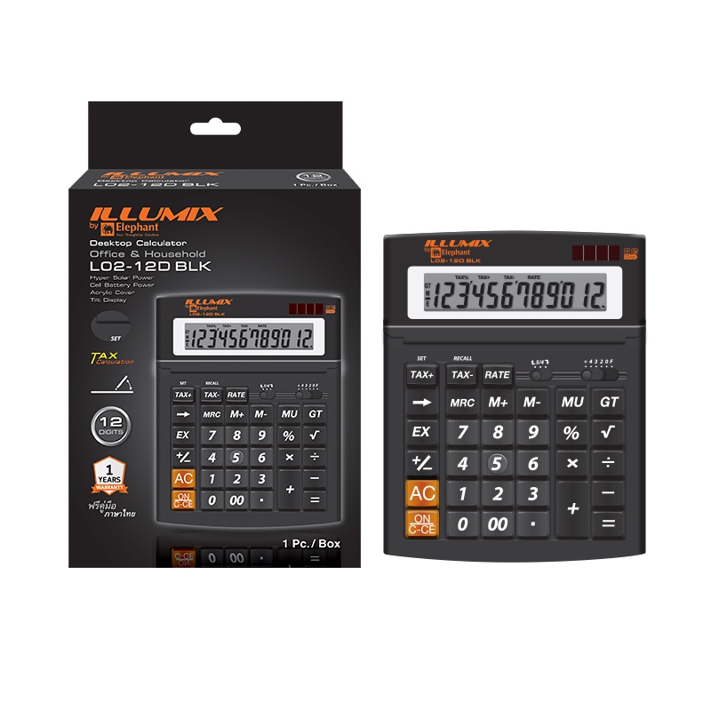 เครื่องคิดเลข 12 หลัก ตราช้าง ขนาดใหญ่ L02-12D BLK ขนาด200*150*52มม.