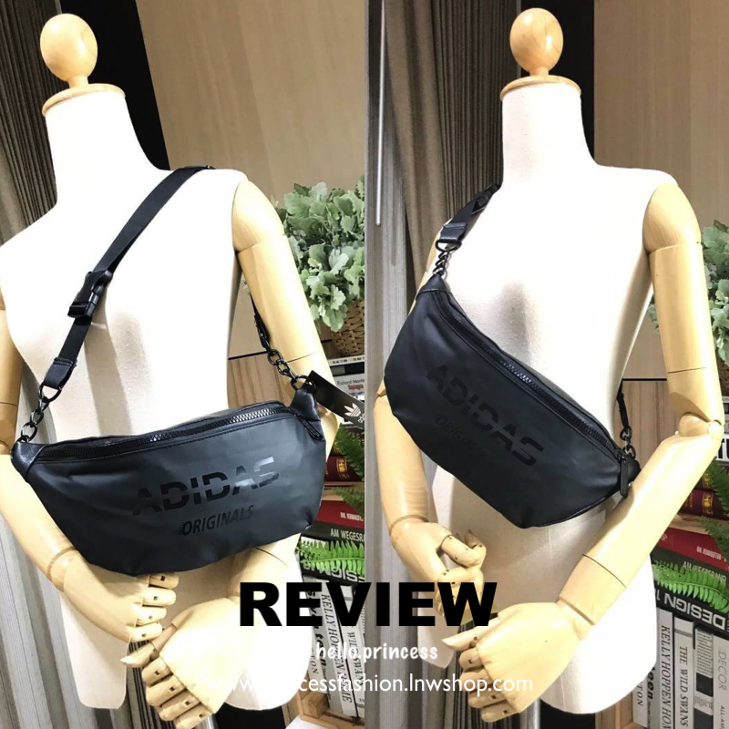 Adidas Waist Bag กระเป๋าสะพายสไตล์สปอร์ตแบบคาดเอวหรือคาดอกดีไซน์สุดฮิตใช้ได้ทั้งชายและหญิง วัสดุไนล่อนเนื้อแมทแบบนิ่มด้านหลังเป็นหนังเรียบ กันน้ำทำความสะอาดง่าย ขนาดกำลังดี น้ำหนักเบา ด้านหน้ามีโลโก้แบรนด์ เปิดปิดด้วยซิปสะดวกใช้ หัวซิปแบรนด์ สายสะพายเลื่อ