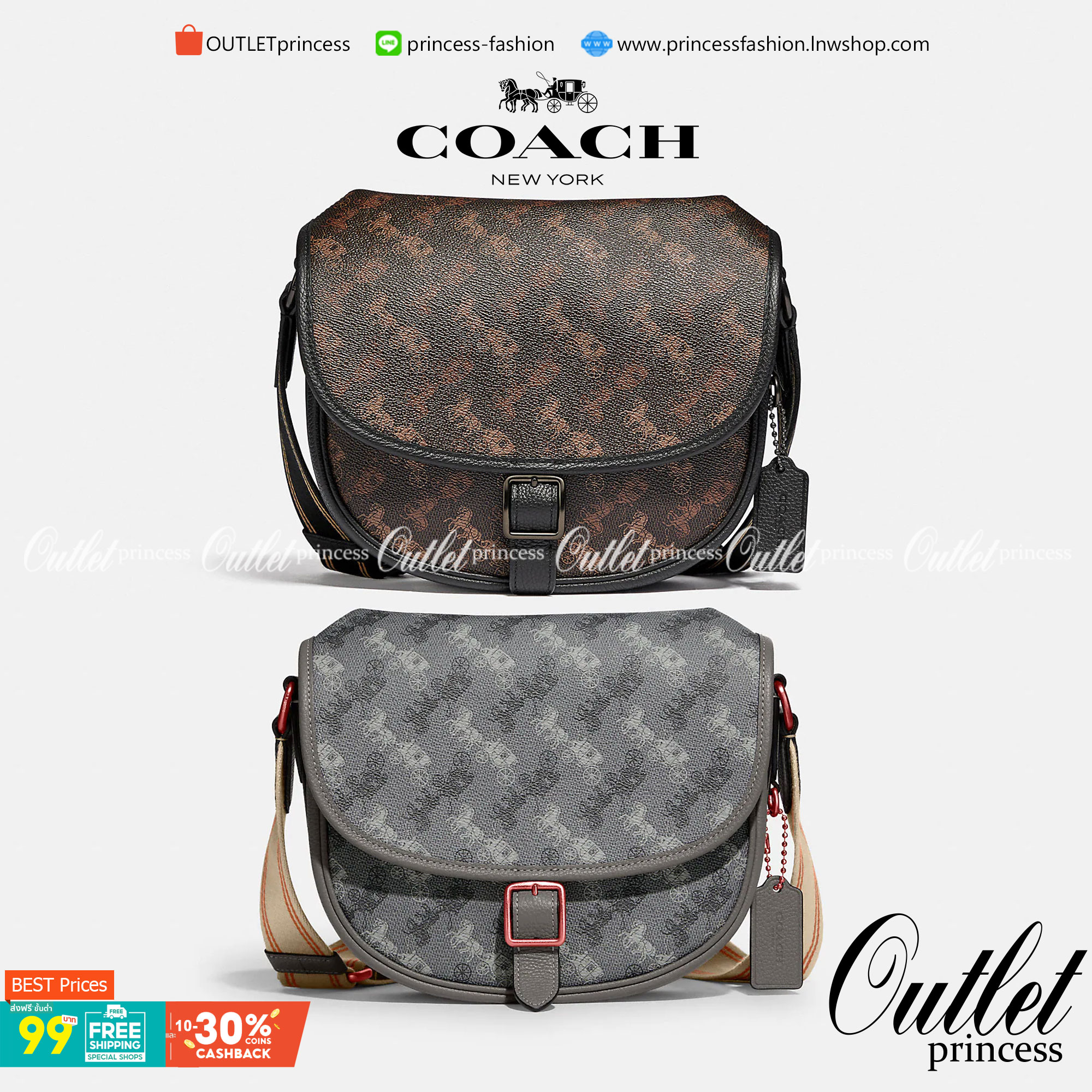 OUTLET 】COACH HITCH CROSSBODY WITH HORSE AND CARRIAGE PRINT พร้อมส่งที่ไทย