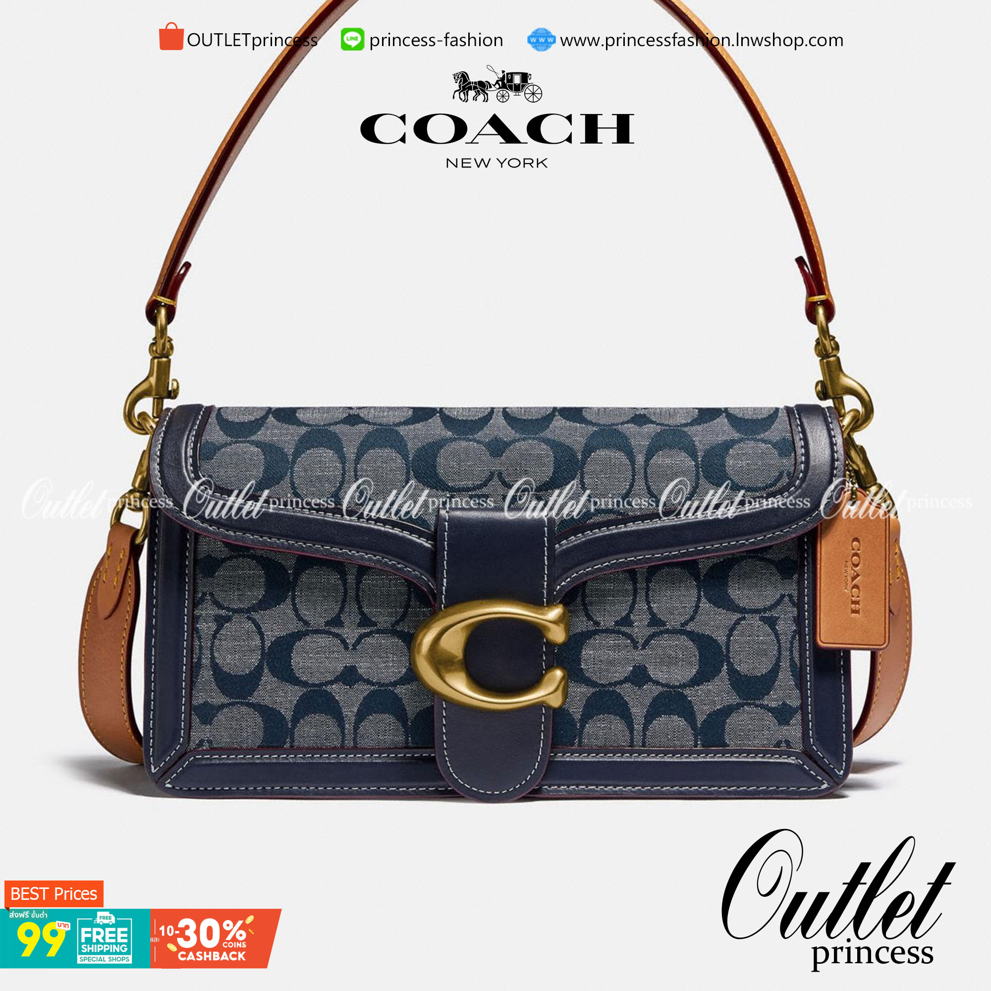 COACH Tabby Shoulder Bag 26 In Signature Chambray กระเป๋าหิ้วได้//คล้องไหล่ได้//สะพายข้างได้ วัสดุผ้าแคนวาสทอลายอย่างดี+หนังแท้ค่ะ เปิดปิดกระเป๋าแบบกระดุมแม่เหล็ก มีอะไหล่แบรนด์ตัวใหญ่ด้านหน้าหรูหราเลยทีเดียว ภายในกระเป๋ามีช่องหลักใส่ของ2ช่อง สามารถใส่กระ