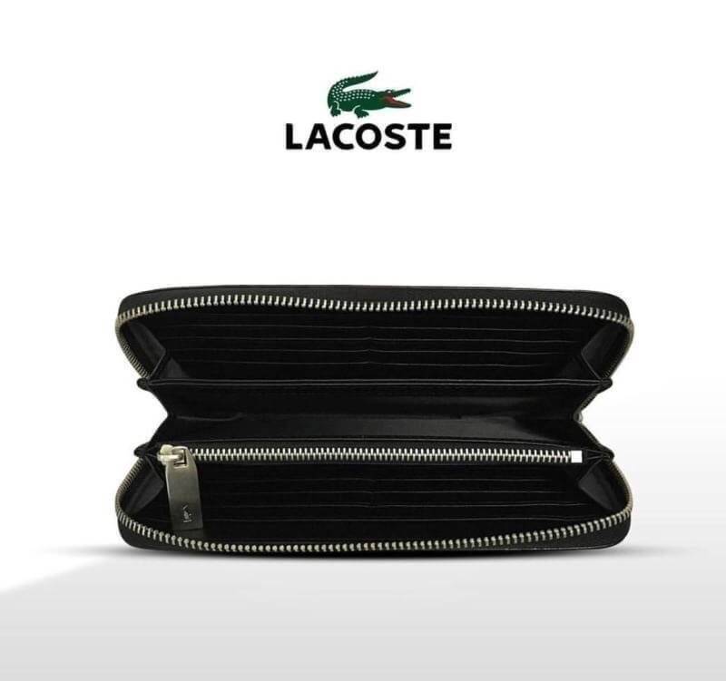 LACOSTE FACTORY LONG WALLET กระเป๋าสตางค์ใบยาวรุ่นใหม่ล่าสุดหนังสวยอยู่ทรงเปิดปิดด้วยซิปรอบด้านหน้ามีโลโก้แบรนด์เรียบหรู ภายในมีโลโก้ ช่องซิป ช่องใส่บัตรหลายช่องใส่มือถือ iphone8 เหรียญ บัตรได้เยอะ ตัวจริงสวยน่าใช้คลาสสิคไม่มีเอ้าท์ ราคาสุดคุ้ม สินค้ามาพร