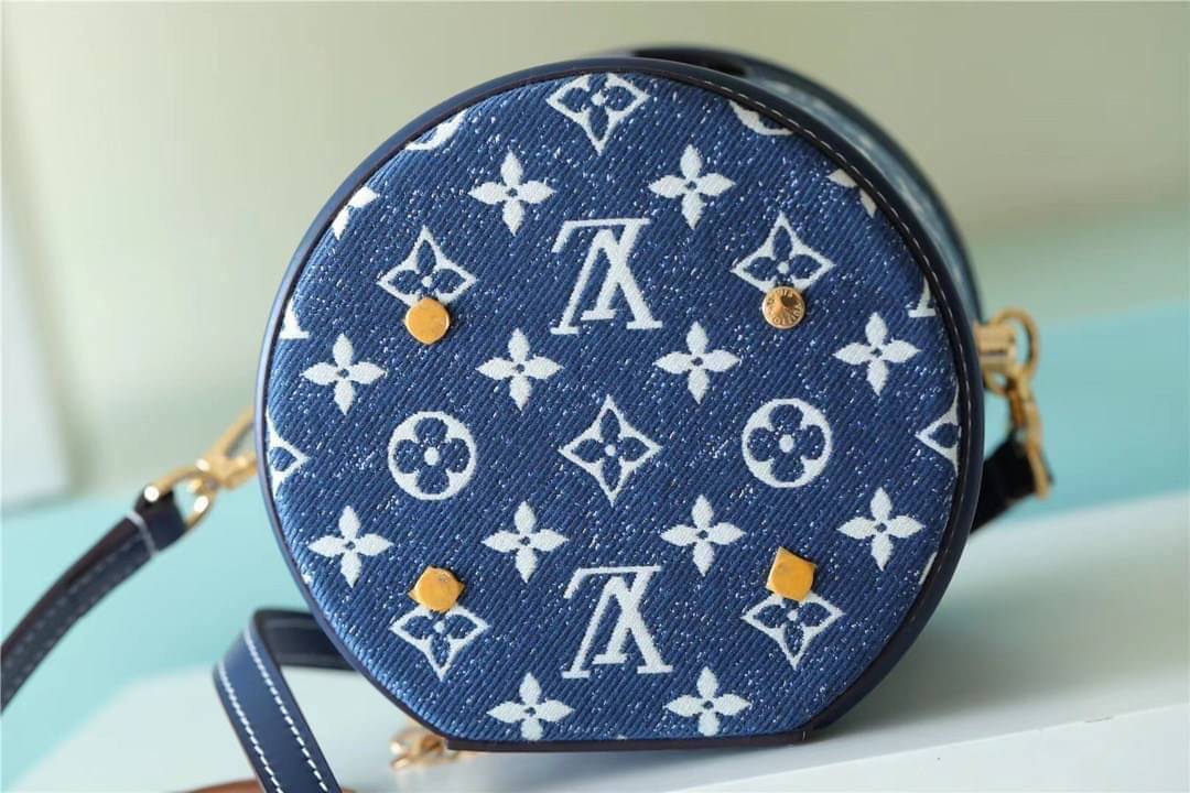 LV Cannes Navy Blue Denim Jacquard / LV Bucket Bag เกรดใช้งานสลับใบจริงได้ เทพออริจินอล เนื้องานสวยงาม หนังแท้ ภาพสินค้าถ่ายจากงานขายจริงใช้งานต่างประเทศได้
