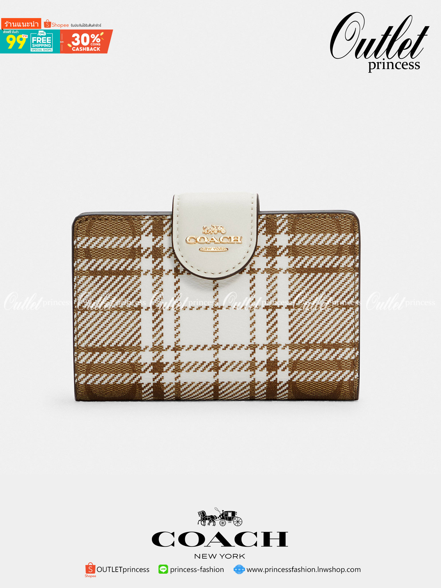 Coach Medium Corner Zip Wallet In Signature Canvas With Hunting Fishing Plaid Print (C6011) กระเป๋าสตางค์ขนาดกลางที่ถือว่าเป็นไอเทม Must Have ของทุกเพศทุกวัยที่ต้องพกติดตัวไว้ตลอดเวลา เพราะนอกจากจะช่วยจัดเก็บเงิน บัตรประชาชน บัตรเครดิตและต่าง ๆ ให้เป็นระเ