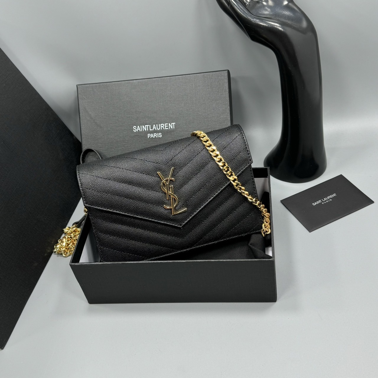 YSL Envelope WOC 7.5 Wallet on chain / YSL Clutch Bag 7.5" กระเป๋าสะพายรุ่นยอดนิยม เกรดหนังคาเวียร์สวยเต็มใบ เกรดออริ 1:1 ใช้งานต่างประเทศได้