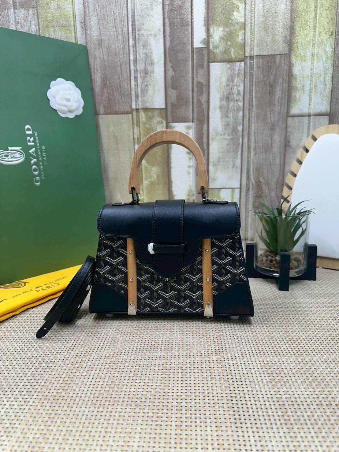 10 สี ORI หนังแท้ | GOYARD Saïgon Souple Mini Bag 20cm กระเป๋าถือ/สะพายดีไซน์หูจับไม้เป็นเอกลักษณ์ที่สวยหรูหราสง่างาม