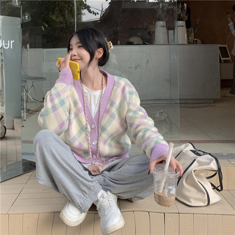 พร้อมส่ง 🐮🤲🏻 Mama tops เสื้อไหมพรมแขนยาวสีม่วงลายสวย (IN36696)