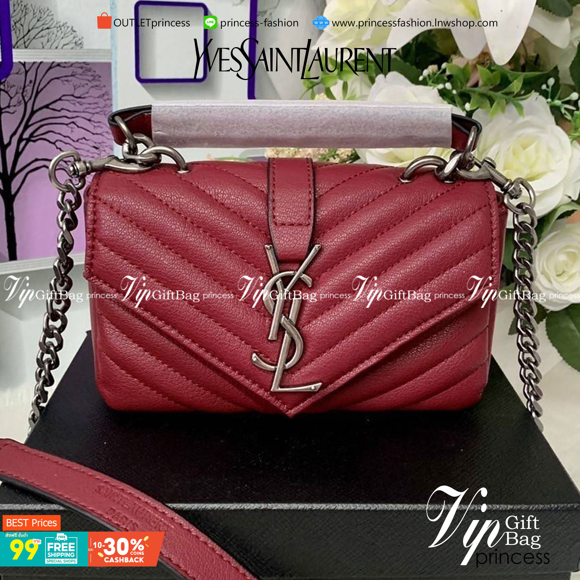 VIP 】SAINT LAURENT CLASSIC BABY COLLEGE MONOGRAM CHAIN BAG IN BLACK MATELASSE LEATHER VIP GIFT WITH PURCHASE (GWP) พรีเมี่ยมกิ้ฟ Limited Edition จาก YSL DUTY FREE COUNTER กระเป๋าสะพายรูปทรงน่ารัก ดีไซต์มาใหม่สำหรับสาวก SAINT LAURENT มีหูจับเกร๋ๆ ที่ด้านบน