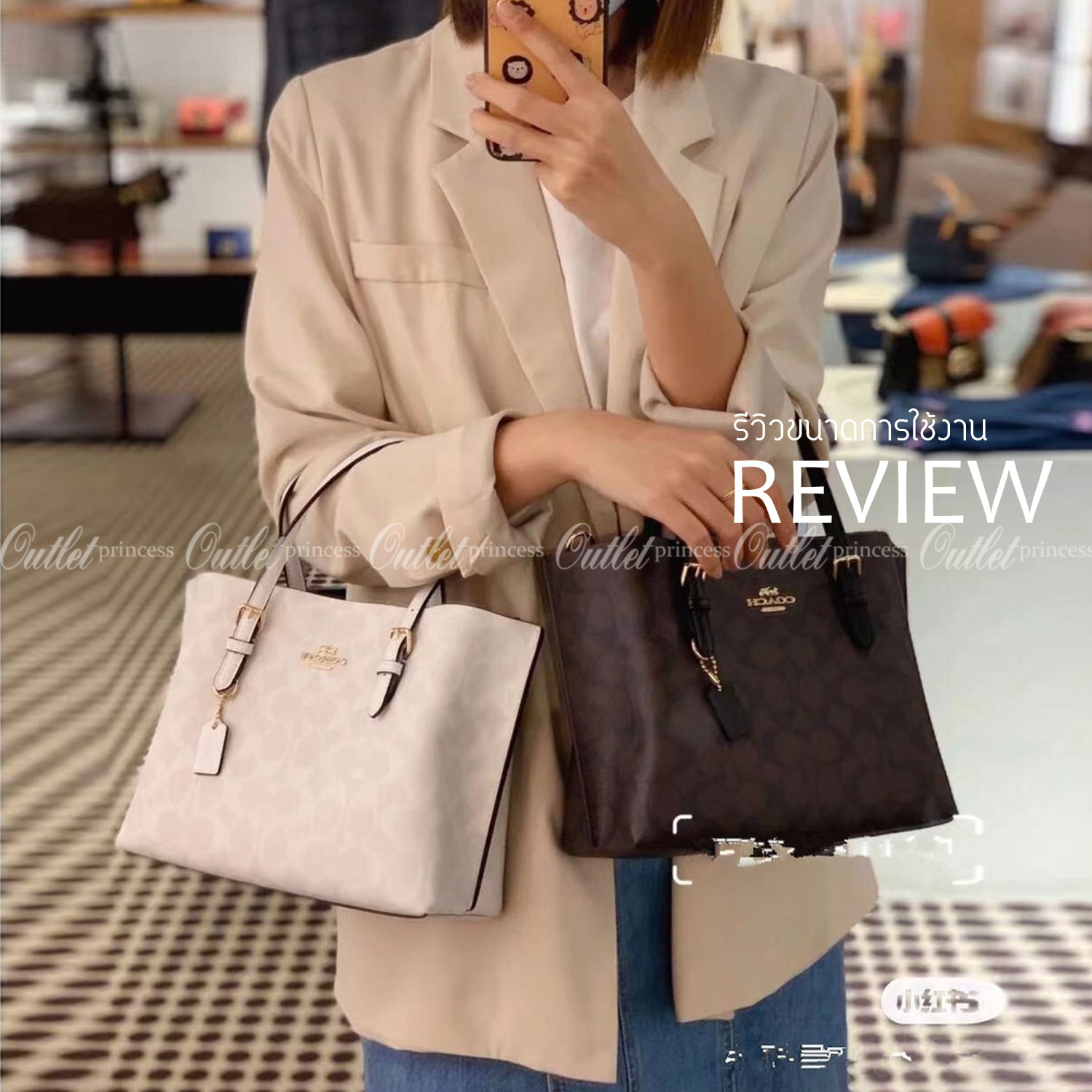 COACH C4250 MOLLIE TOTE 25 IN SIGNATURE CANVAS น้องมาแล้วจ้าาา ใหม่ล่าสุด กระเป๋าโท้ทไซส์เล็กที่สาวๆตามหา ดีไซน์คลาสสิคเหมือนเดิม เพิ่มเติมคือสะดวกขึ้นเยอะ!! ย่อส่วนมาจากใบใหญ่เป๊ะๆ น่ารักน่าใช้มากๆ วัสดุหนังแคนวาสเคลือบลาย ภายในโล่งกว้าง มีช่องซิปกลางใส่