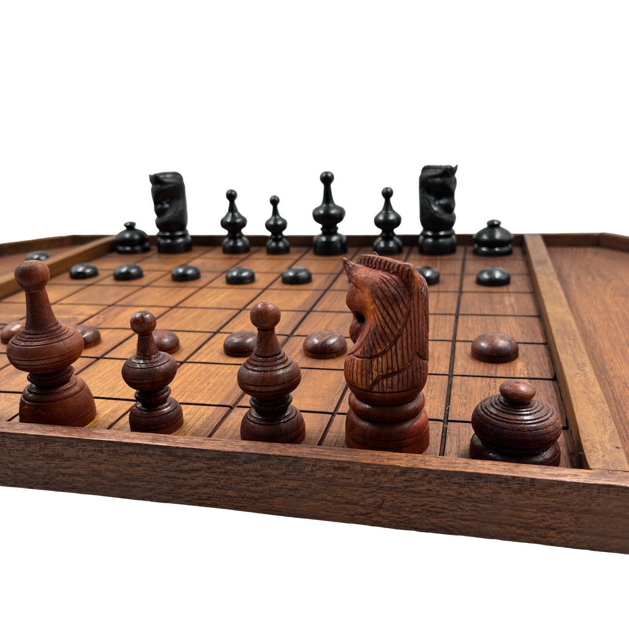 ชุดหมากรุกตัวหมากรุกไทยไม้สักชุดภูคาพร้อมกระดานไม้สักแบบหนา