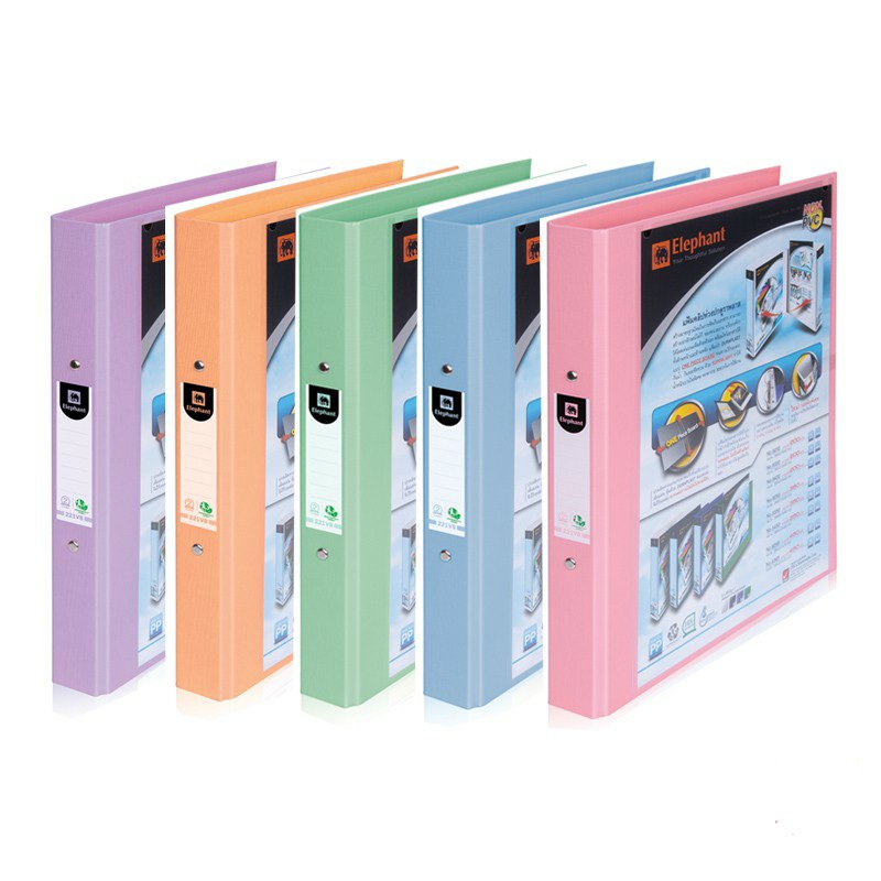 แฟ้ม 2 ห่วงสี A4 สัน 1 นิ้ว #221VB สี / สีพาสเทล ตราช้าง ปกหน้าสอดปกได้