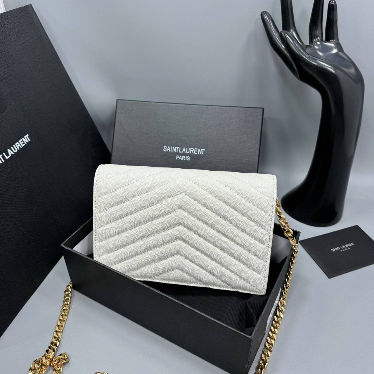 YSL Envelope WOC 7.5 Wallet on chain / YSL Clutch Bag 7.5" กระเป๋าสะพายรุ่นยอดนิยม เกรดหนังคาเวียร์สวยเต็มใบ เกรดออริ 1:1 ใช้งานต่างประเทศได้