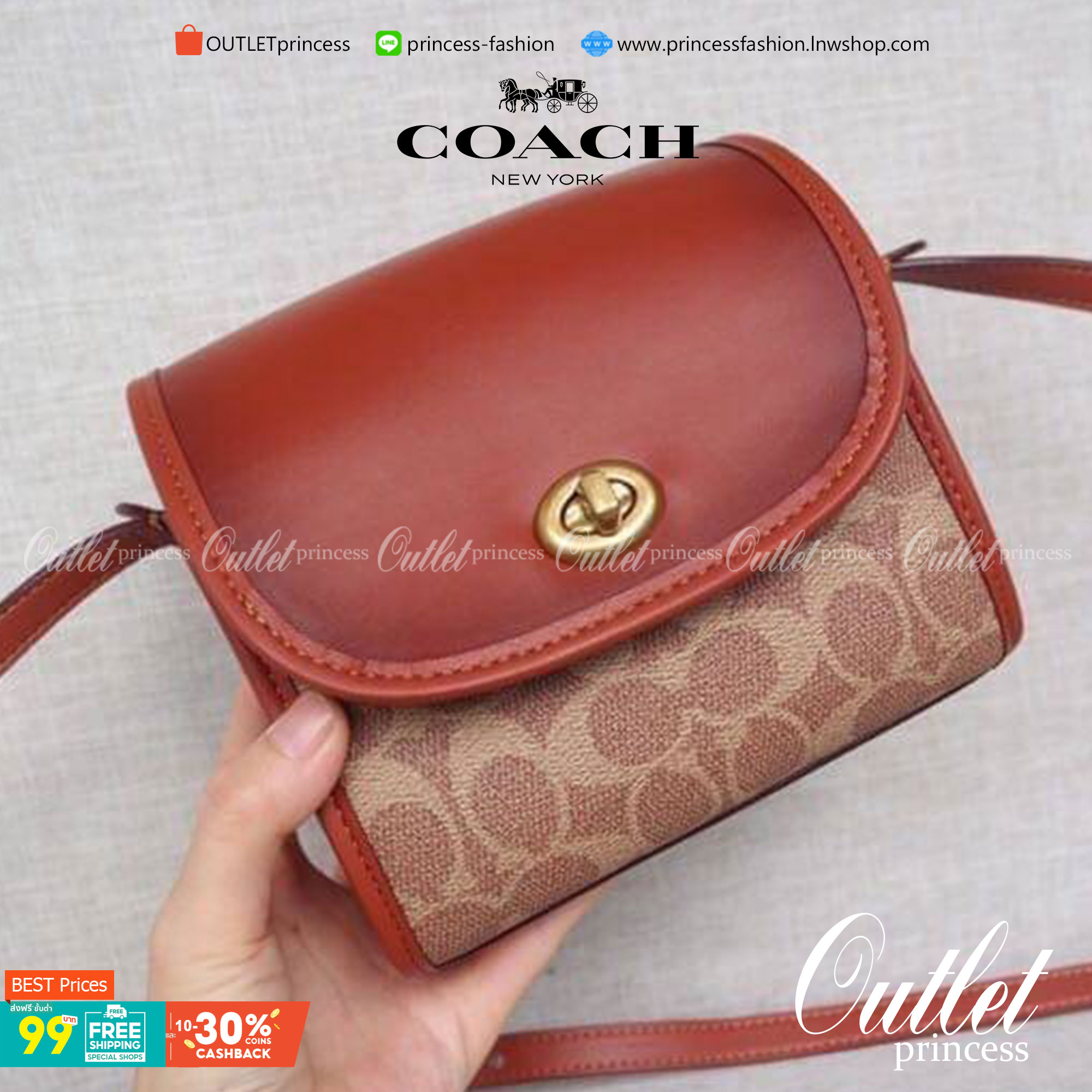 COACH Turnlock Lunchbox Pouch In Signature Canvas COACH Lady กระเป๋าสะพาย FM1981-144