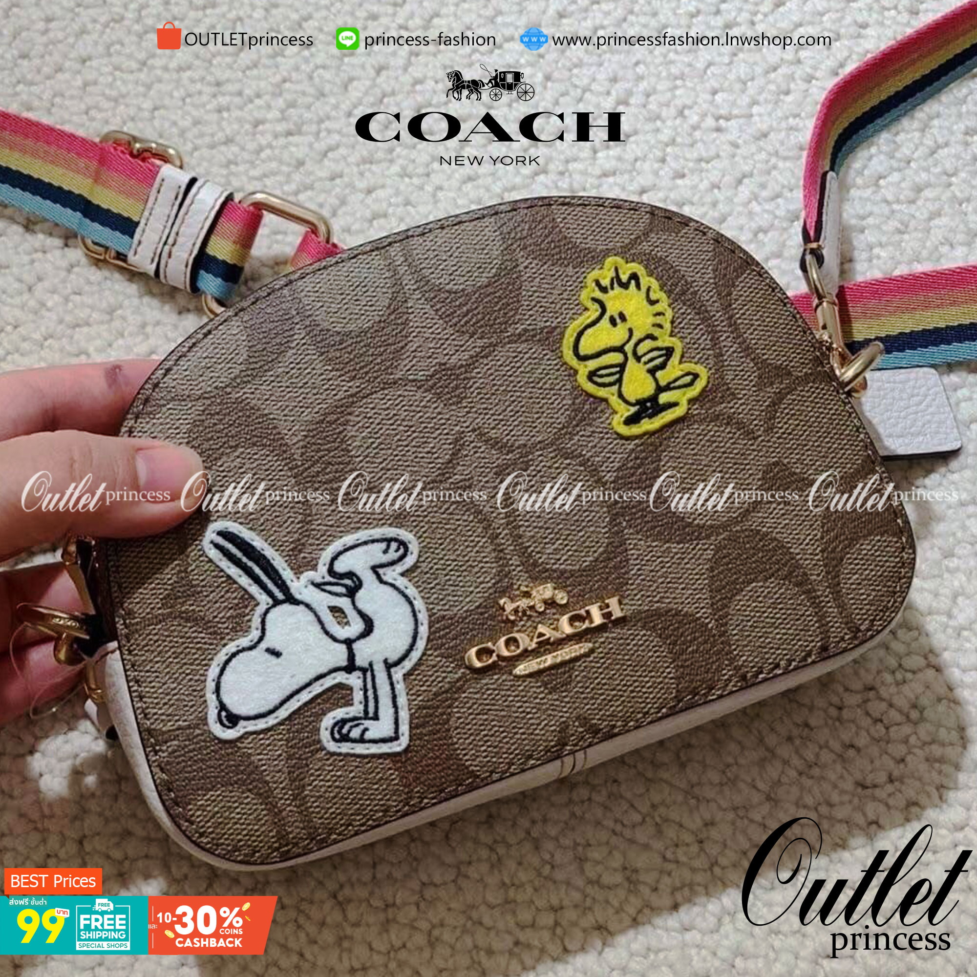 OUTLET 】COACH SNOOPY x PEANUTS MINI SERENA SATCHEL IN SIGNATURE CANVAS sling crossbody 4238 Coach Original Limited Edition Collection กระเป๋าครอสบอดี้ทรงยอดฮิต ขนาดกะทัดรัด คอลเลคชั่นพีนัท รุ่นนี้สามารถใช้ยูนิเซ็กส์ได้เลย สาวๆหนุ่มๆได้หมดไม่เกี่ยง!! รูปทร