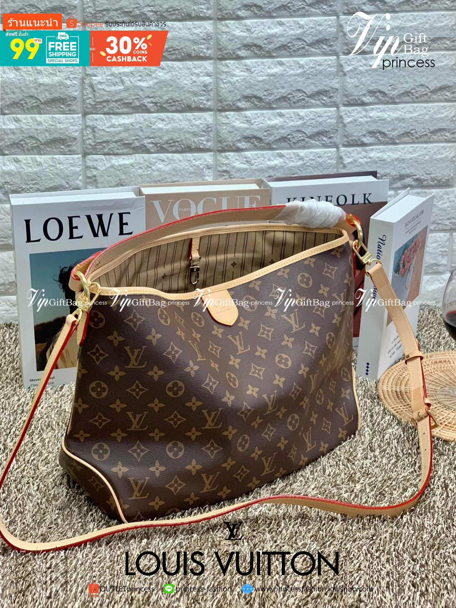 ชอบๆใบใหญ่ ใส่ได้เยอะจริงๆค่าา!! LOUIS VUITTON MONOGRAM DELIGHTFUL ((M)) ((PREMIUM GIFT LV)) พร้อมส่งค่ะสาวๆ กระเป๋าทรงสูง ใบใหญ่ หนังแกะสังเคราห์ นิ่มสวย ขอบหนังขัดสีธรรมชาติ((พื้นผิวจะมีสีดำๆ)) หูหิ้วปั้มโลโก้LV สวย