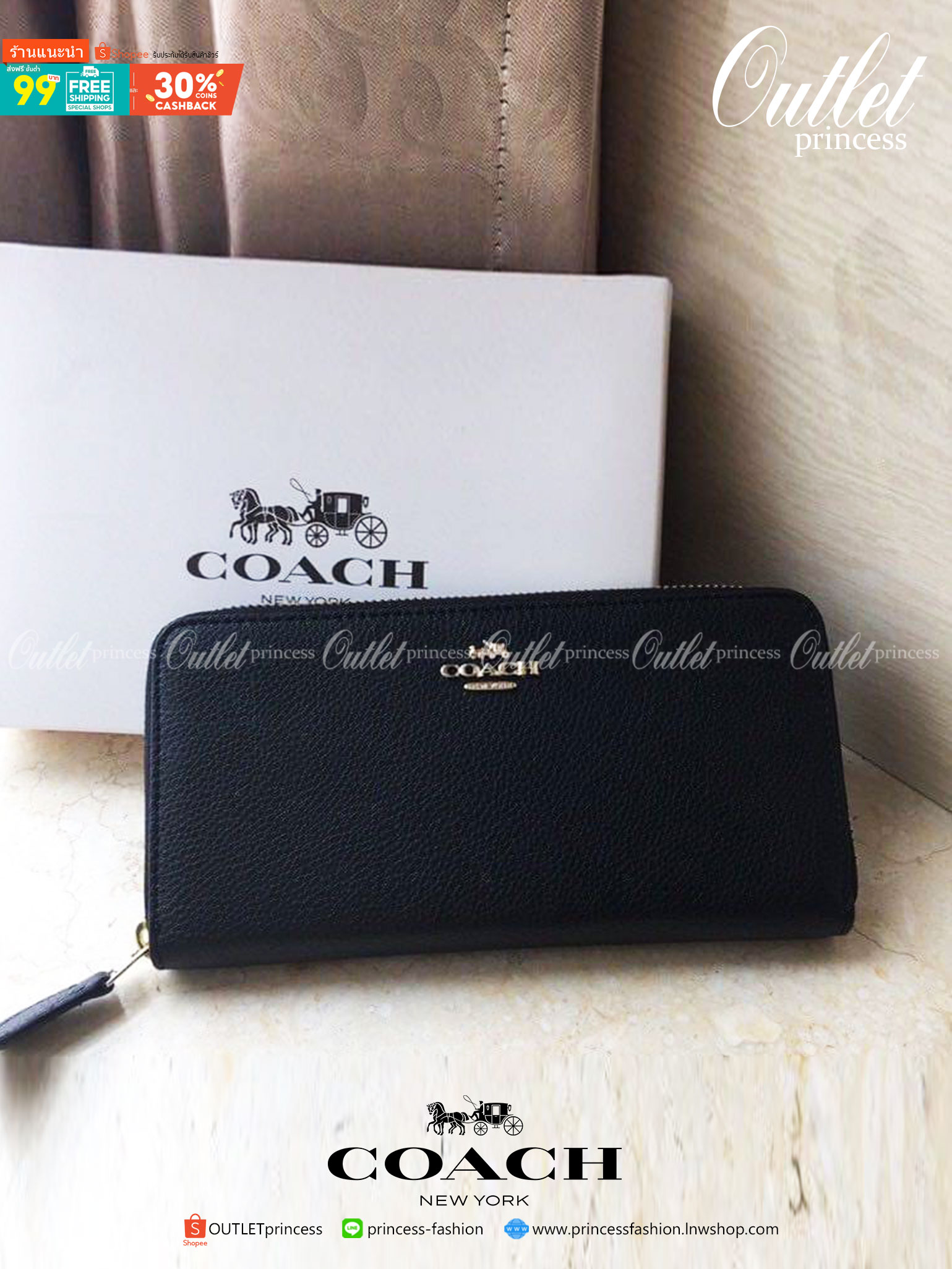 ของแท้ 💯% COACH กระเป๋าสตางค์ Slim Accordion Zip สีดำ ทำมาจากหนังเรียบสามารถใส่การ์ด ธนบัตรและเหรียญ มาพร้อมกับซิปปิดรอบ หนังลูกวัวแบบเนื้อละเอียด ช่องใส่การ์ด 8 ช่อง ช่องใส่ธนบัตร ช่องใส่เหรียญด้านใน และมีซิปปิดรอบ