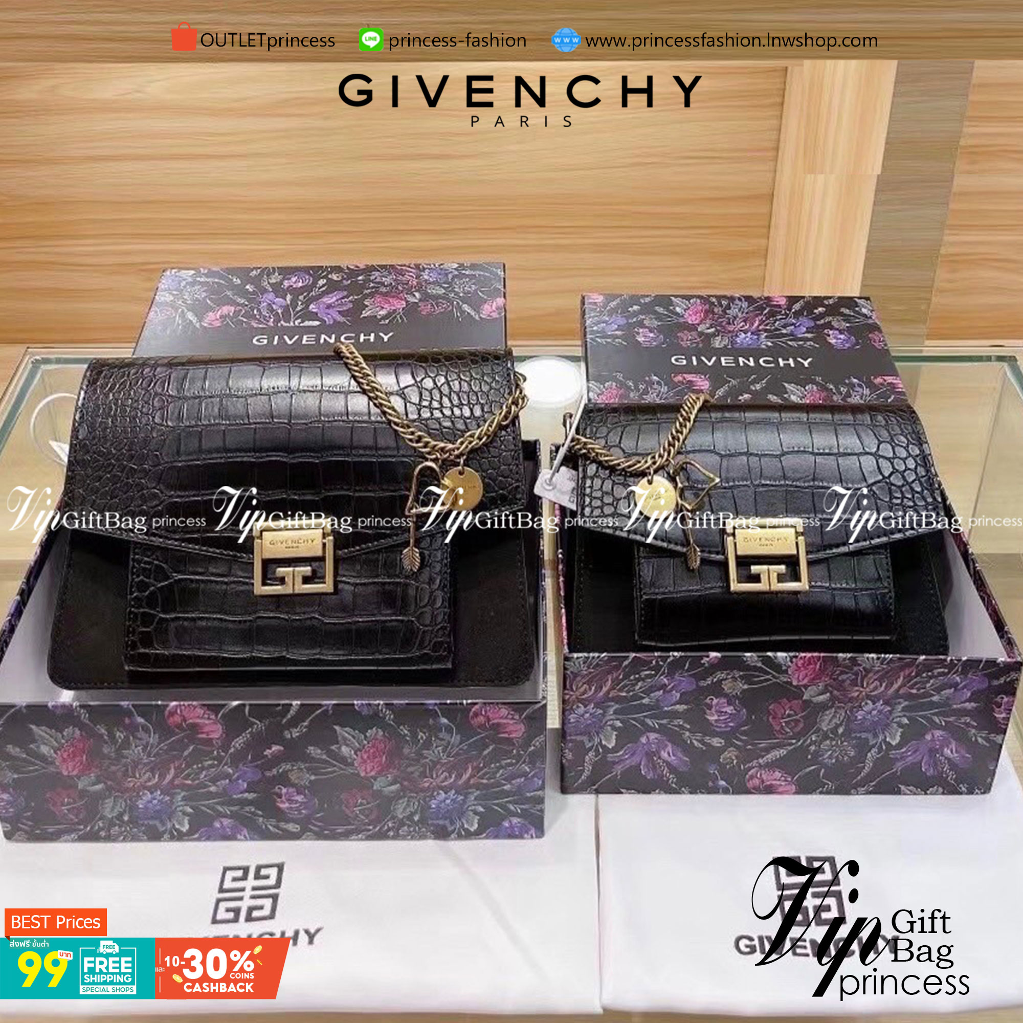 GIVENCHY GV3 CROCODILE-EFFECT SHOULDER BAG กระเป๋าสะพายหนังลายจระเข้ เปิดหน้าอะไหล่ทอง สวยหรูดูแพงตามแบบฉบับแบรนด์ งานจริงสวยจริงจังมากกก ไม่พูดเยอะ ควรมีค่าา!!!