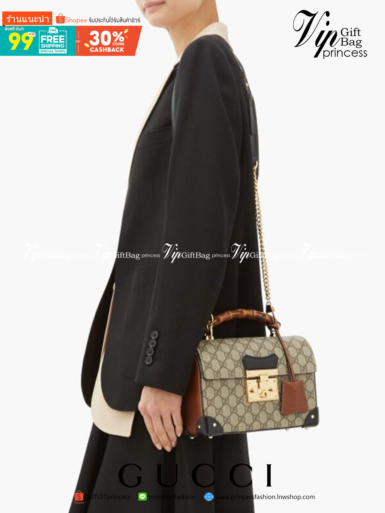 VIP 】หนังแท้ GUCCI Padlock GG small bamboo shoulder bag พร้อมส่งที่ไทย