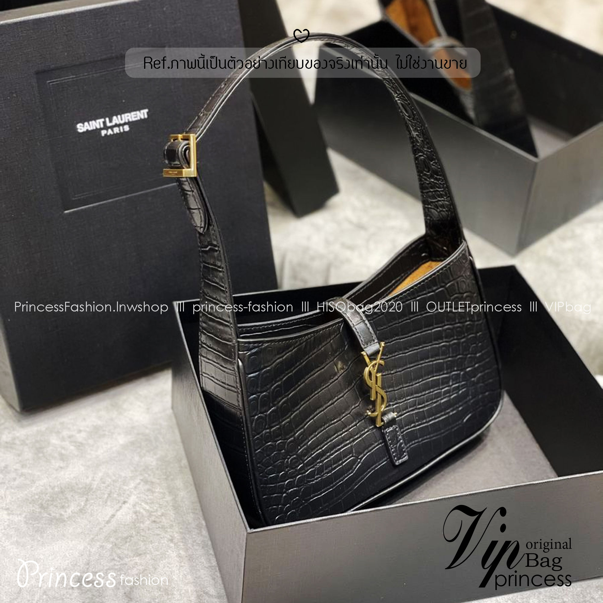 YSL le 5 à 7 in crocodile-embossed shiny leather / YSL croc hobo bag กระเป๋าสะพายไหล่ดีเทลหรู ฮอตไม่หยุด ฉ่ำสุดกับกระเป๋าสะพายไหล่ตัวแม่ คลาสสิค ดีเทลหรู สวยครบทุกมุมตอบโจทย์ทุกไลฟ์สไตล์ ใช้งานได้ง่ายและสะดวก *วัสดุหนังลายจระเข้ น้ำหนักเบา