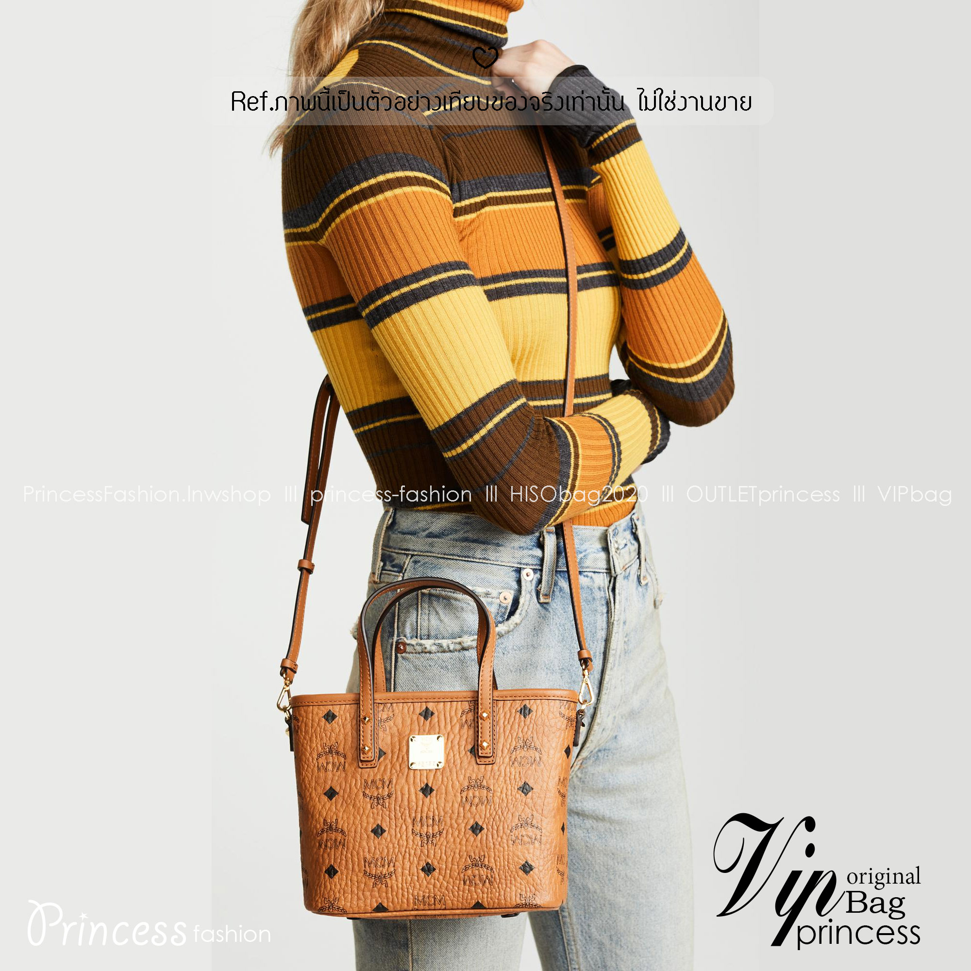 M.C.M Mini Anya Top Zip Shopper in Visetos กระเป๋าทรงโท้ท พร้อมพวงกุญแจน้องหมาห้อย พิมพ์ลายสวยงาม เกรดท็อปออริ 1:1 สลับแท้