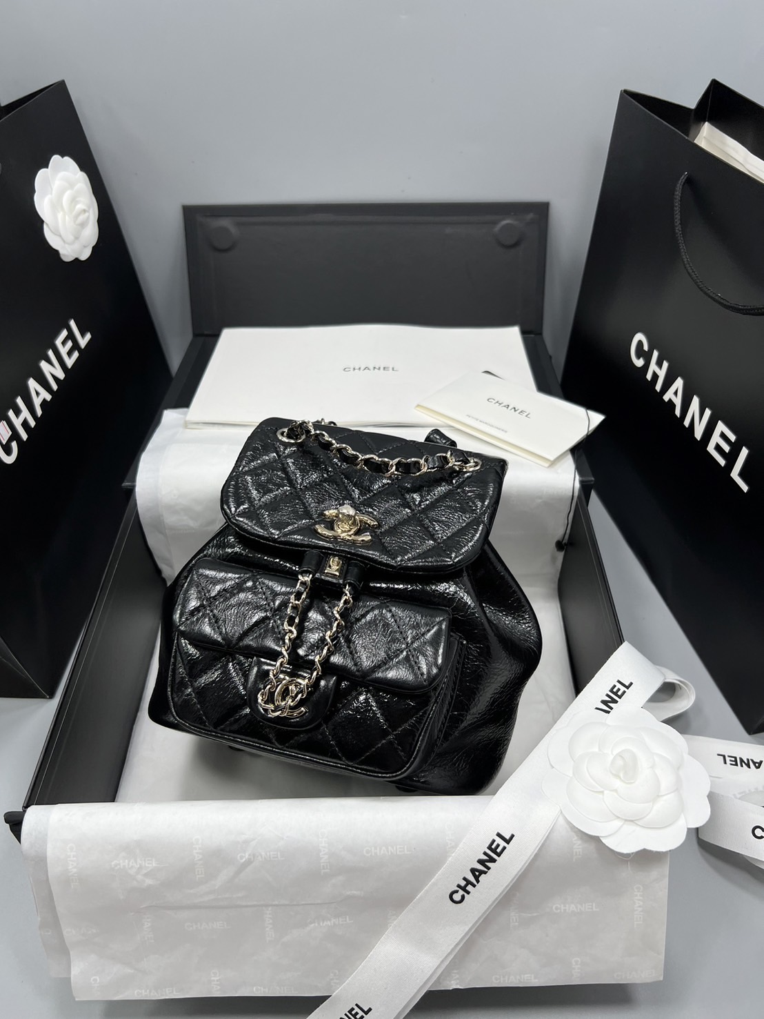 CHANEL MINI DUMA BACKPACK BLACK กระเป๋าเป้ไซส์มินิ รุ่นยอดนิยม เกรดออริ ท็อป สลับแท้ 1:1 ผ่านทุก ตม ใช้งานต่างประเทศได้