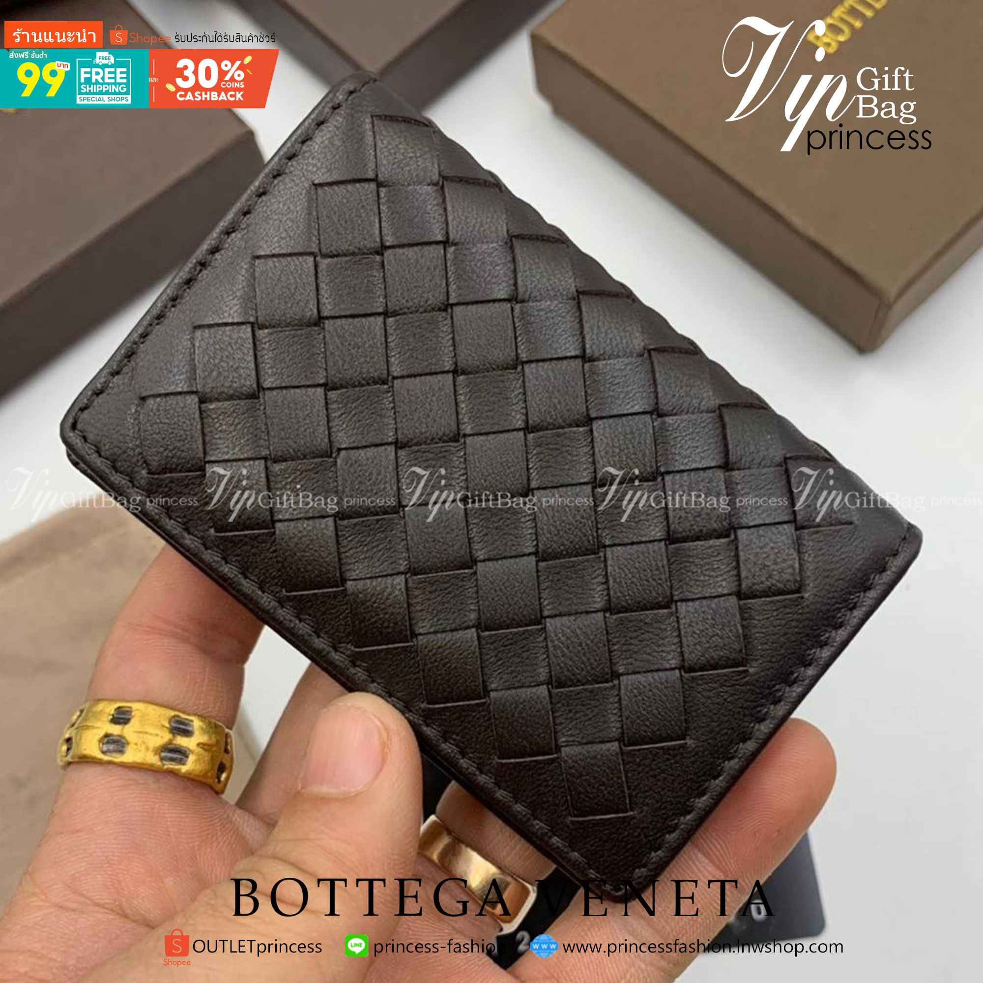 พรีเมี่ยมกิ๊ฟแท้ 100% 】หนังแท้ B ottega V eneta BI-FOLD MEN WALLET