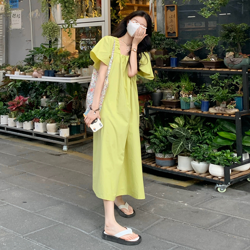 พร้อมส่ง ⛵️🎁 Lime dress เดรสสีเขียวมะนาวตัวยาว (IN37324)