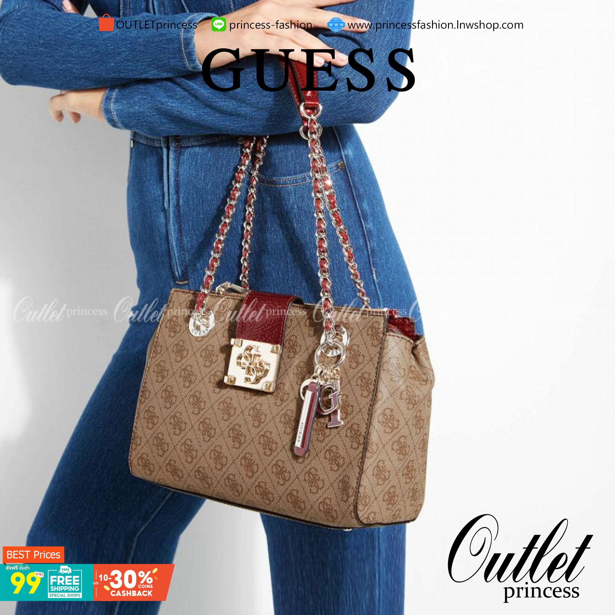 กระเป๋าสะพายไหล่ Guess Logo City Small Society Satchel กระเป๋าสะพายไหล่ ขนาดกำลังดี วัสดุ pu สวยอยู่ทรง มาพร้อมพวงกุญแจน่ารักๆ ถอดออกได้ ด้านหน้าประดับโลโก้แบรนด์ เปิดปิดด้วยซิป มี 2 ช่องหลักใช้งาน ภายในช่องซิปหน้าแยกเป็นสัดส่วนการใช้งาน ซิปช่อง 2 โล่งกว้
