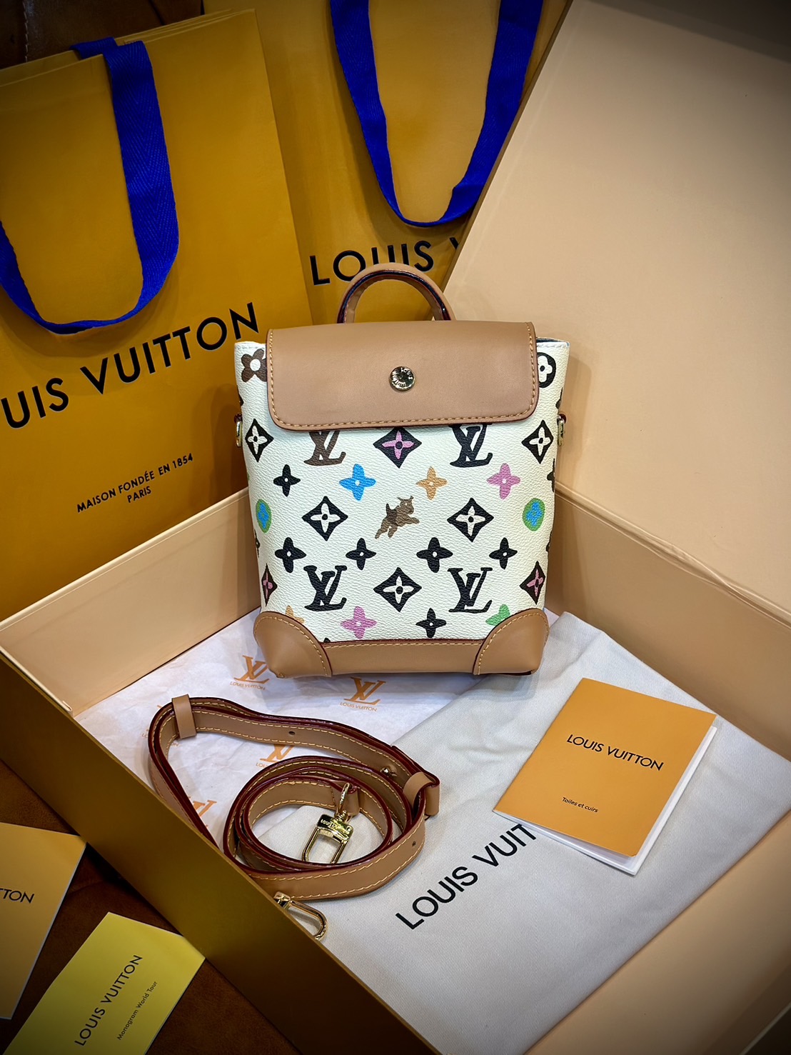 LV Nano Steamer Bag Monogram Craggy กระเป๋าสะพายดีไซส์วินเทจลายใหม่ สวยงามหรูหรา โดดเด่นสะดุดตาเป็นเอกลักษณ์ เกรดออริ