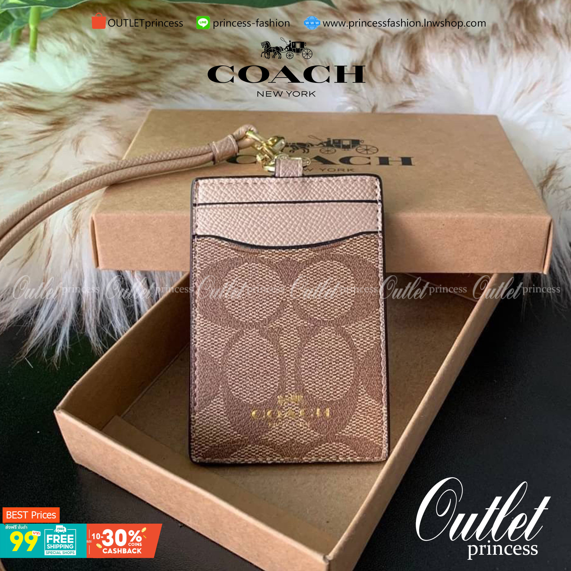 COACH F63274 ID LANYARD IN SIGNATURE COATED CANVAS กระเป๋าใส่บัตรคล้องคอ ลาย C ทั้งใบ ด้านหน้าตกแต่งชื่อแบรนด์ สวยมากกก ใส่บัตรพนักงาน และบัตรต่างๆ มาพร้อมสายคล้องคอ สายถอดออกได้ ตัวกระเป๋ามี 3 ช่องค่ะ