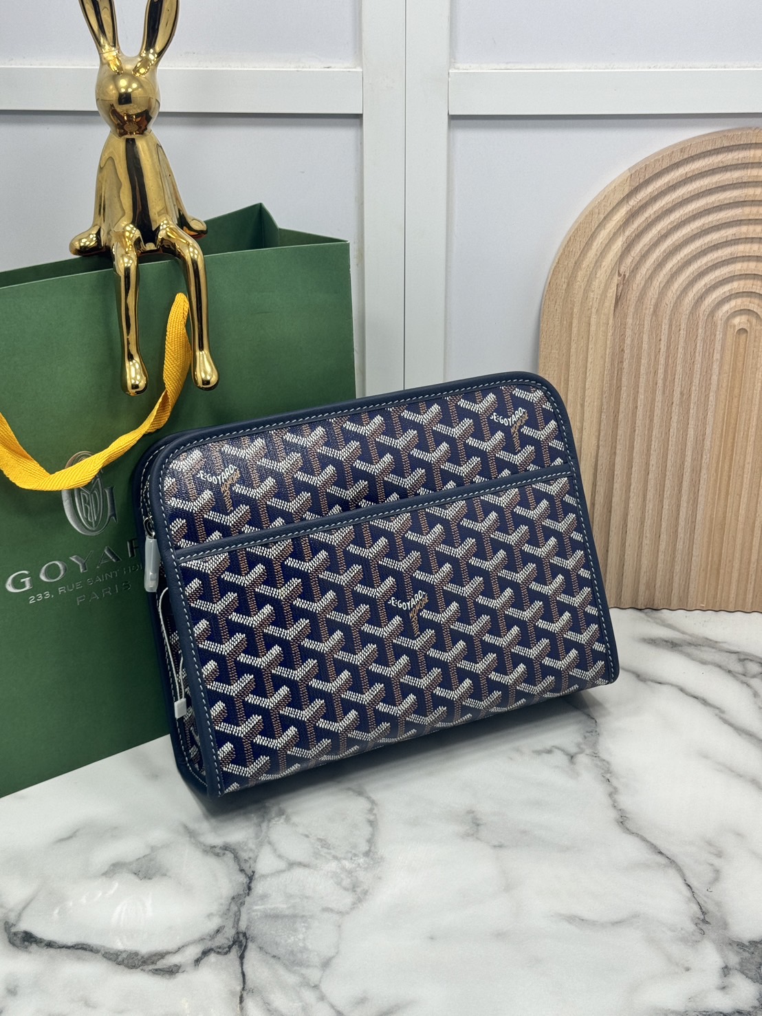 ORI หนังแท้ | Goyard Jouvence MM Toiletry Bag / Goyard Clutch bag กระเป๋าทรงคลัชกะทัดรัด เหมาะสำหรับการเก็บของในแนวตั้งและป้องกันการหกหรือรั่วไหล แคนวาสทำความสะอาดง่าย