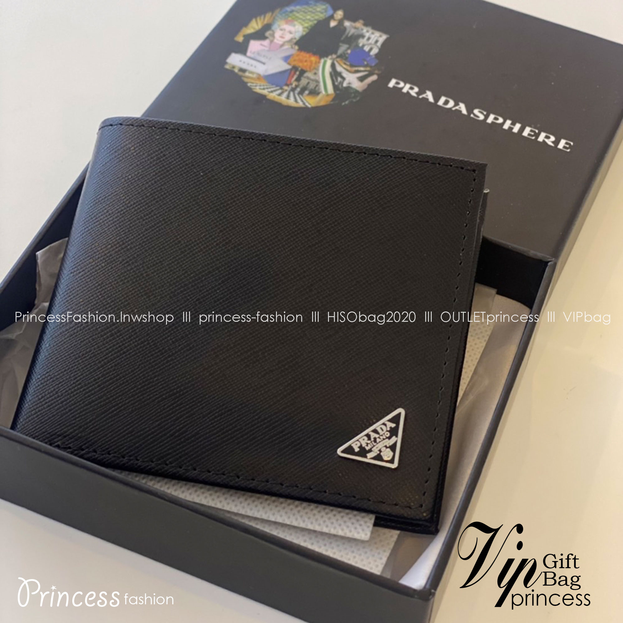 PRADA Short Wallet Men / Prada Leather Wallet - Black เกรดออริจินอล พร้อมส่งที่ไทย พร้อมกล่อง Box Set